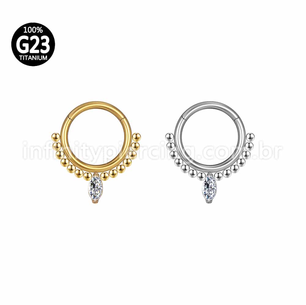 Piercing Argola Titânio Segmento Articulado Indiano Zircônia Cravejada